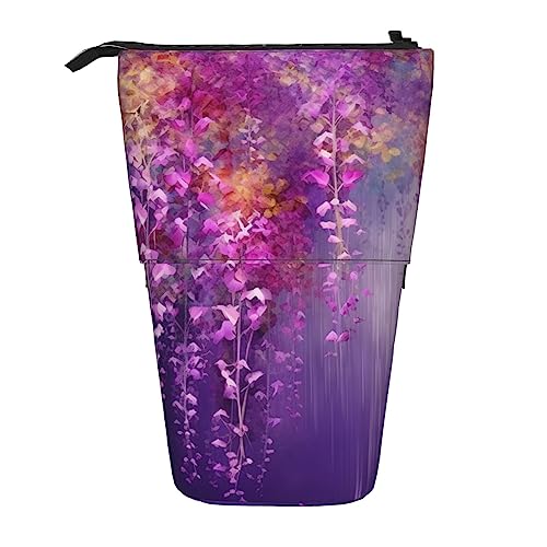 Abstrakte lila weinende Blume Ständer Bleistifthalter Teleskop-Bleistiftetui 2-in-1 Niedliches Federmäppchen Pop-Up Bleistifthalter Schreibwaren Organizer Make-up-Tasche für Studenten und Bürobedarf, von BONDIJ