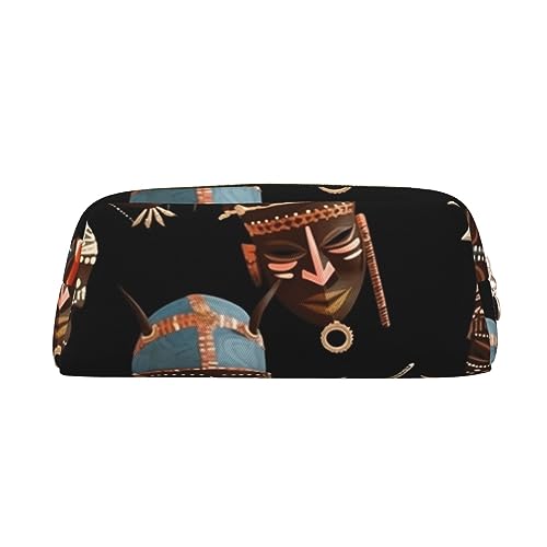 African Ritual Ethnic Tribal Printed Leather Pencil Case Portable Travel Makeup Bag Large Capacity Toiletry Bag Zipper Storage Bag for Women Girls, gold, Einheitsgröße, Taschen-Organizer von BONDIJ