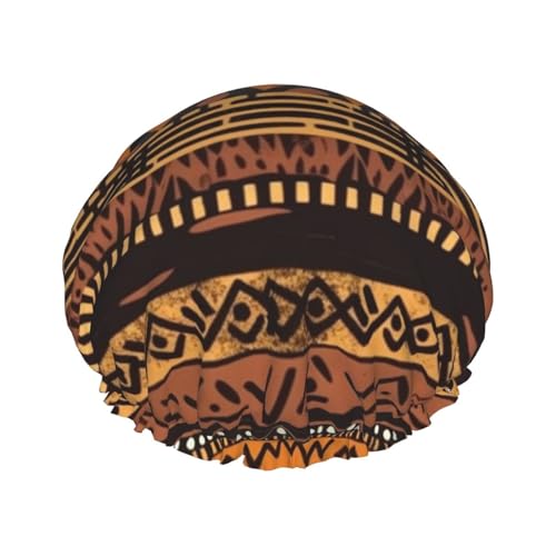 Afrikanischer Schlamm-Stoff, Tribal-bedruckte Duschhaube für Frauen, wasserdichte Badekappen, wiederverwendbar, doppellagig, Duschhut, Bade-Duschkappen für Männer, Damen, Spa, Salon von BONDIJ