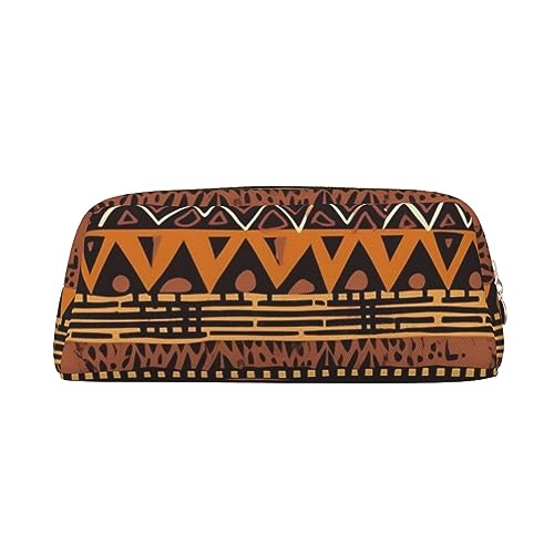 Afrikanisches Schlammtuch Tribal Bedrucktes Leder Federmäppchen Tragbare Reise Make-up Tasche Große Kapazität Kulturbeutel Reißverschluss Aufbewahrungstasche für Frauen Mädchen, gold, Einheitsgröße, von BONDIJ