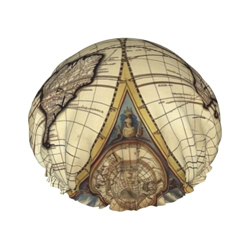 Ancient Map World Globe Printed Shower Cap for Women Waterproof Bath Caps Reusable Double Layered Shower Hat Bathing Shower Caps for Men Ladies Spa Salon von BONDIJ