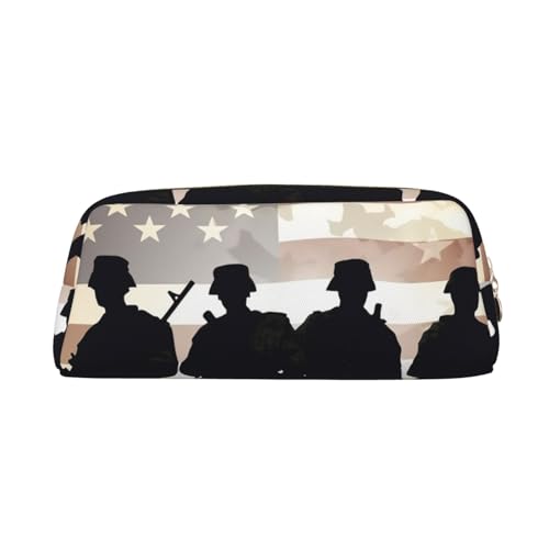 Armed Forces Day American Printed Leather Pencil Case Portable Travel Makeup Bag Large Capacity Toiletry Bag Zipper Storage Bag for Women Girls, gold, Einheitsgröße, Taschen-Organizer von BONDIJ