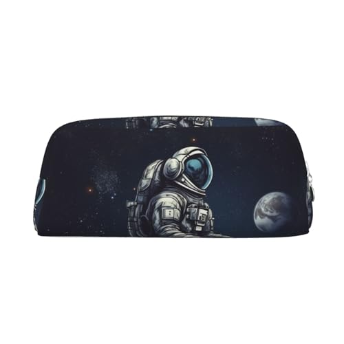 Astronaut Space Bedrucktes Leder Federmäppchen Tragbare Reise Make-up Tasche Große Kapazität Kulturbeutel Reißverschluss Aufbewahrungstasche für Frauen Mädchen, silber, Einheitsgröße, von BONDIJ