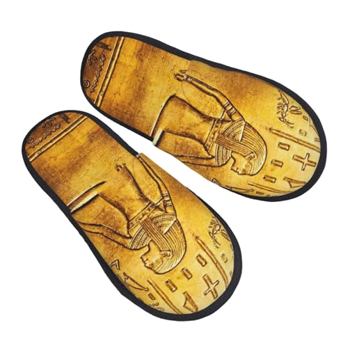 BONDIJ Ägypten Hieroglyphen Print Hausschuhe Weiche Plüsch Hausschuhe Warme Slip-on Slides Gemütliche Indoor Outdoor Hausschuhe für Frauen, Schwarz , Einheitsgröße von BONDIJ