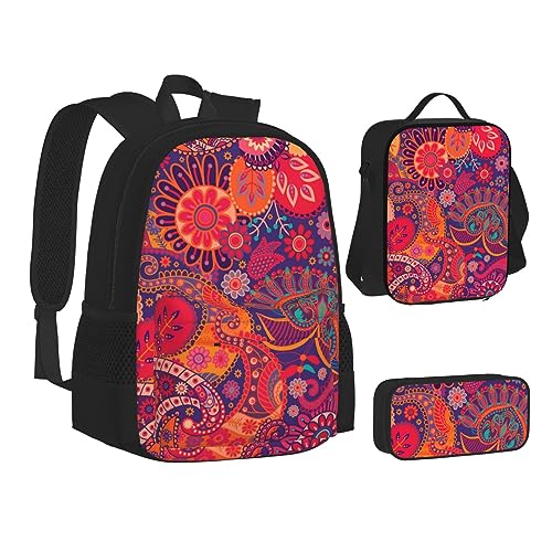 BONDIJ Abend-in-Vancouver-Rucksäcke für die Schule mit Lunchbox, Federmäppchen, wasserabweisende Tasche für Jungen und Mädchen, Lehrergeschenke, Ethnic Tribal Classics Floral, Einheitsgröße von BONDIJ