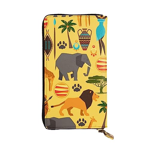 BONDIJ Afrika Elefant Frauen Brieftaschen PU Leder Lange Reißverschluss Kartenetui Mehrere Kartenfächer Clutch, Schwarz, Einheitsgröße, Schwarz , Einheitsgröße von BONDIJ