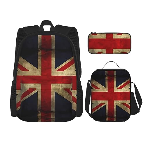 BONDIJ Afrikanische Tier-Leoparden-Rucksäcke für die Schule mit Lunchbox, Federmäppchen, wasserabweisend, Büchertasche für Jungen, Mädchen, Lehrer, Geschenke, Union Jack Design, Einheitsgröße, Daypack von BONDIJ