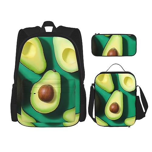 BONDIJ Barschfisch-Rucksäcke für die Schule mit Lunchbox, Federmäppchen, wasserabweisend, Büchertasche für Jungen und Mädchen, Lehrergeschenke, Avocadofrucht, Einheitsgröße, Daypack Rucksäcke von BONDIJ