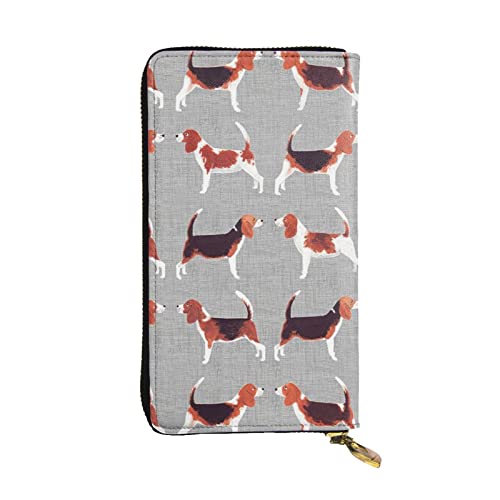 BONDIJ Beagle Muster Frauen Brieftaschen PU Leder Lange Reißverschluss Kartenetui Mehrere Kartenfächer Clutch, Schwarz, Einheitsgröße, Schwarz , Einheitsgröße von BONDIJ