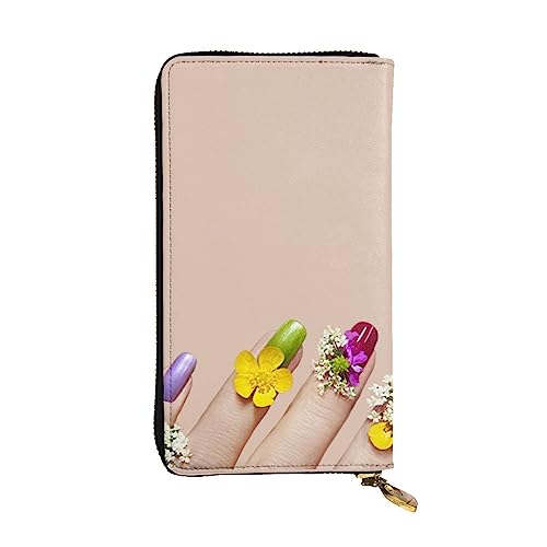 BONDIJ Beautiful Nails Damen Geldbörsen PU Leder Langer Reißverschluss Kartenetui Mehrere Kartenfächer Clutch, Schwarz, Einheitsgröße, Schwarz , Einheitsgröße von BONDIJ