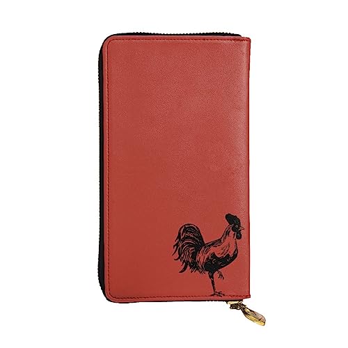 BONDIJ Black Rooster Frauen Brieftaschen PU Leder Lange Reißverschluss Kartenetui Mehrere Kartenfächer Clutch, Schwarz, Einheitsgröße, Schwarz , Einheitsgröße von BONDIJ