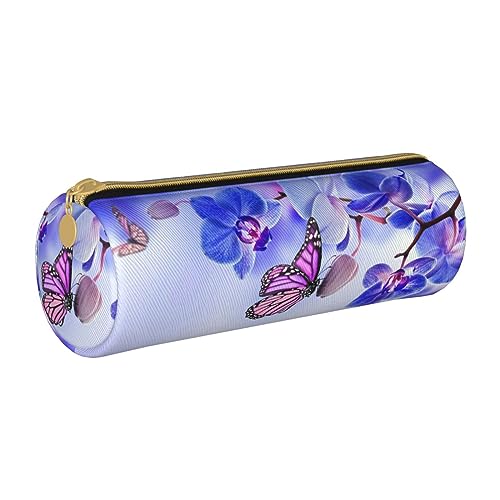 BONDIJ Blumen und Schmetterling gedruckt Frauen Leder Bleistift Beutel, Große Kapazität Bleistift Fall Stift Tasche Mit Reißverschluss Für Büro, Blumen und Schmetterling, Einheitsgröße von BONDIJ