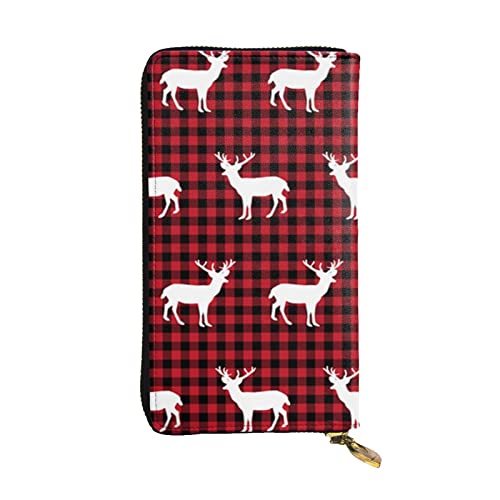 BONDIJ Buffalo Plaid Deer Frauen Brieftaschen PU Leder Langer Reißverschluss Kartenetui Mehrere Kartenfächer Clutch, Schwarz, Einheitsgröße, Schwarz , Einheitsgröße von BONDIJ