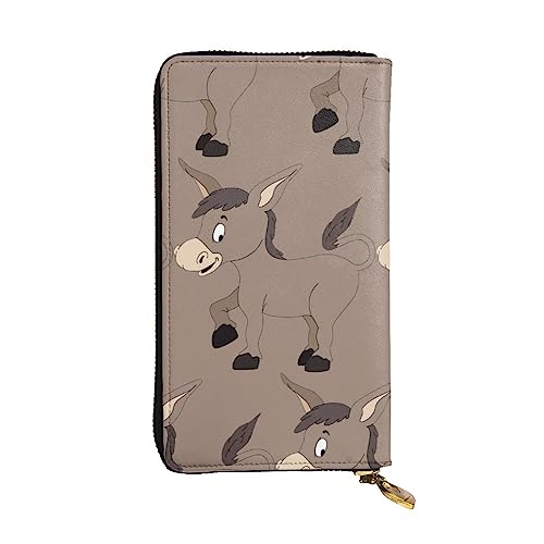 BONDIJ Cartoon Donkey Frauen Geldbörsen PU Leder Lange Reißverschluss Kartenetui Mehrere Kartenfächer Clutch, Schwarz , Einheitsgröße von BONDIJ