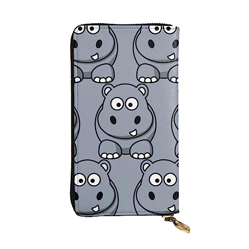 BONDIJ Cartoon Hippo Frauen Brieftaschen PU Leder Lange Reißverschluss Kartenetui Mehrere Kartenfächer Clutch, Schwarz, Einheitsgröße, Schwarz , Einheitsgröße von BONDIJ