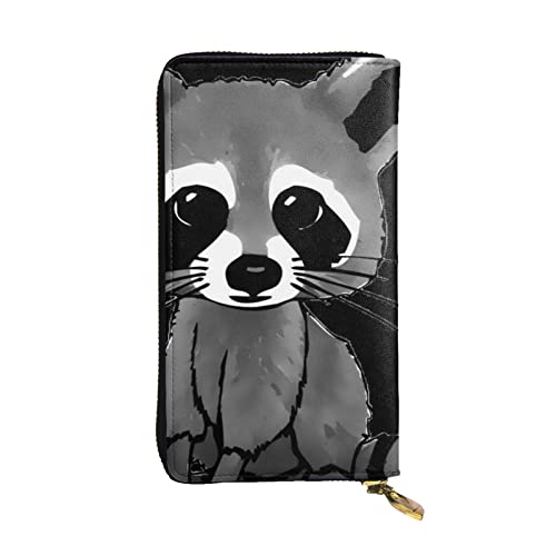 BONDIJ Cartoon Niedlicher Waschbär Damen Geldbörsen PU Leder Lange Reißverschluss Kartenetui Mehrere Kartenfächer Clutch, Schwarz , Einheitsgröße von BONDIJ