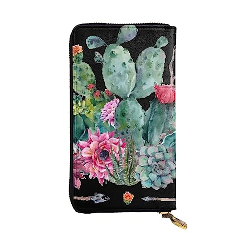 BONDIJ Chic Exotic Cactus Damen Geldbörsen PU Leder Lange Reißverschluss Kartenetui Mehrere Kartenfächer Clutch, Schwarz , Einheitsgröße von BONDIJ