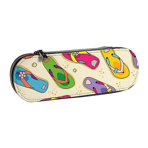 BONDIJ Coole Symbole Muster Gedruckt Leder Bleistift Beutel, Große Kapazität Stift Taschen Nette Bleistift Fall Kosmetik Organizer Tasche mit Reißverschluss, Farbenfrohe Flip-Flops, Einheitsgröße, von BONDIJ