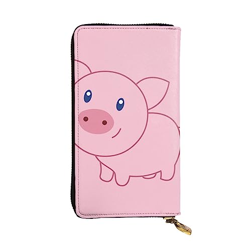 BONDIJ Cute Pig Damen-Geldbörsen, PU-Leder, langer Reißverschluss, Kartenetui, mehrere Kartenfächer, Clutch, Schwarz , Einheitsgröße von BONDIJ