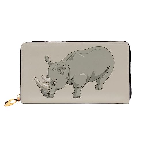 BONDIJ Damen-Geldbörsen – PU-Leder Langer Reißverschluss Kartenetui – Angry Rhino Mehrere Kartenfächer Clutch für Frauen, Schwarz, Einheitsgröße, Schwarz , Einheitsgröße von BONDIJ