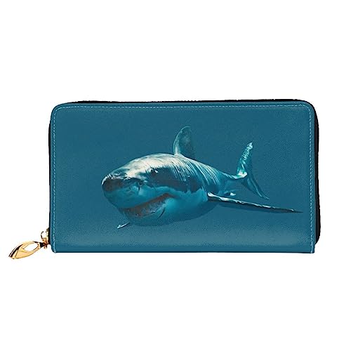 BONDIJ Damen Geldbörsen - PU-Leder Langer Reißverschluss Kartenetui - Blauer Hai Mehrere Kartenfächer Clutch für Frauen, Schwarz, Einheitsgröße, Schwarz , Einheitsgröße von BONDIJ