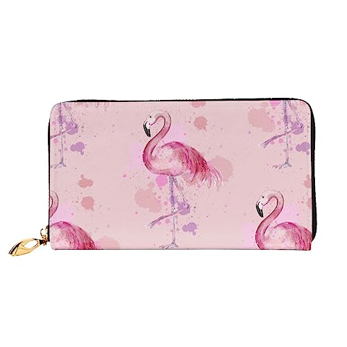 BONDIJ Damen Geldbörsen - PU-Leder Langer Reißverschluss Kartenetui - Boho Flamingo Florals Mehrere Kartenfächer Clutch für Frauen, Schwarz, Einheitsgröße, Schwarz , Einheitsgröße von BONDIJ