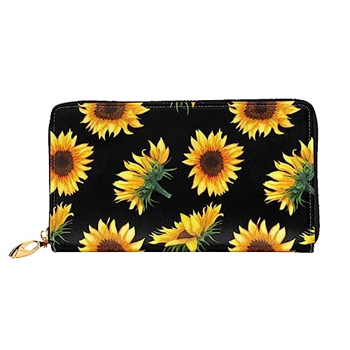 BONDIJ Damen Geldbörsen - PU-Leder Langer Reißverschluss Kartenetui - Sonnenblume Mehrere Kartenfächer Clutch für Frauen, Schwarz, Einheitsgröße, Schwarz , Einheitsgröße von BONDIJ