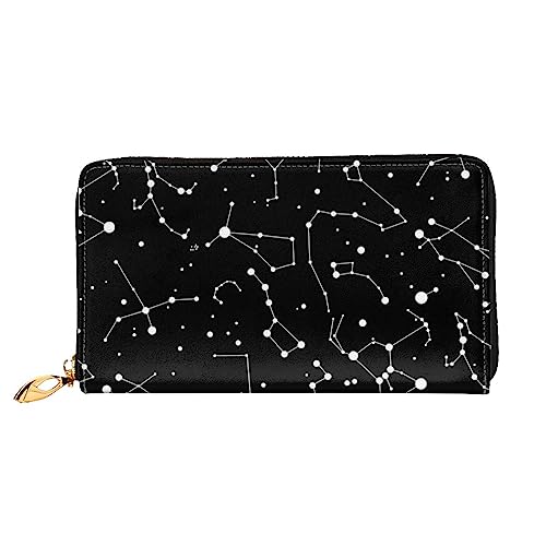 BONDIJ Damen Geldbörsen - PU-Leder Langer Reißverschluss Kartenetui - Sternenklares Sternbild Mehrere Kartenfächer Clutch für Frauen, Schwarz, Einheitsgröße, Schwarz , Einheitsgröße von BONDIJ