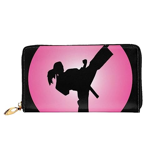 BONDIJ Damen Geldbörsen - PU-Leder Langer Reißverschluss Kartenetui - Taekwondo Design Mehrere Kartenfächer Clutch für Frauen, Schwarz, Einheitsgröße, Schwarz , Einheitsgröße von BONDIJ