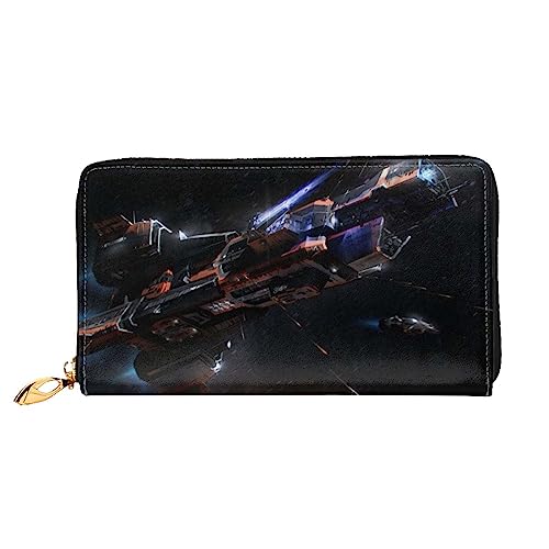 BONDIJ Damen-Geldbörsen – PU-Leder Langer Reißverschluss Kartenetui – The Space Battles Mehrere Kartenfächer Clutch für Frauen, Schwarz, Einheitsgröße, Schwarz , Einheitsgröße von BONDIJ