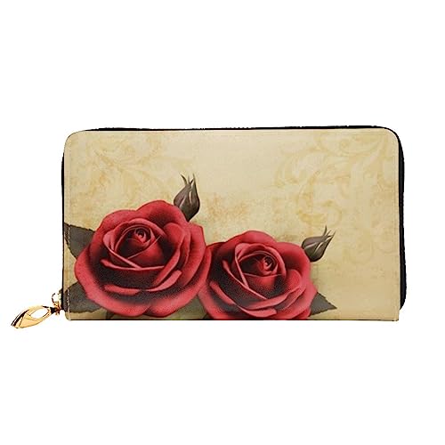 BONDIJ Damen Geldbörsen - PU-Leder Langer Reißverschluss Kartenetui - Vintage Rose Mehrere Kartenfächer Clutch für Frauen, Schwarz, Einheitsgröße, Schwarz , Einheitsgröße von BONDIJ