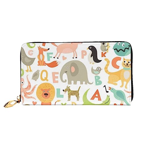 BONDIJ Damen Geldbörsen - PU Leder Langer Reißverschluss Kartenetui - Zoo Alphabet Tier Mehrere Kartenfächer Clutch für Frauen, Schwarz, Einheitsgröße, Schwarz , Einheitsgröße von BONDIJ