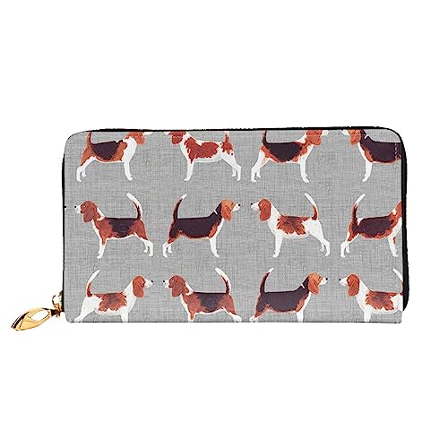 BONDIJ Damen-Geldbörsen – PU-Leder langer Reißverschluss Kartenetui – Beagle-Muster mehrere Kartenfächer Clutch für Frauen, Beagle-Muster, Einheitsgröße von BONDIJ