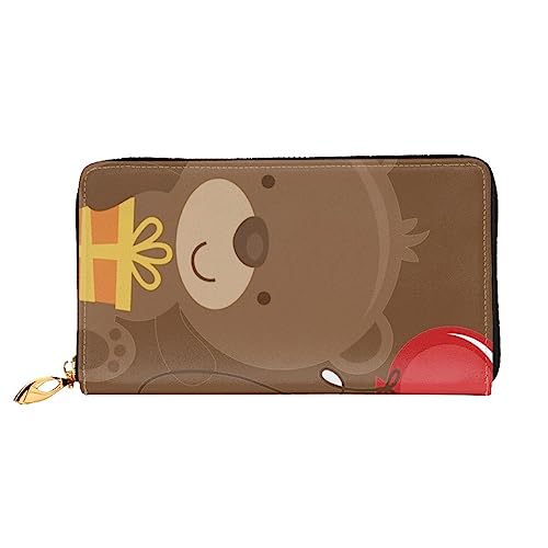 BONDIJ Damen-Geldbörsen – PU-Leder langer Reißverschluss Kartenetui – Happy Birthday Bear Mehrere Kartenfächer Clutch für Frauen, Schwarz, Einheitsgröße, Schwarz , Einheitsgröße von BONDIJ