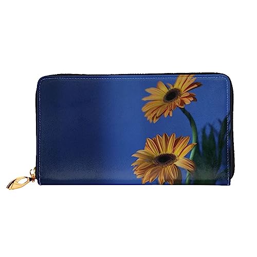 BONDIJ Damen-Geldbörsen – PU-Leder langer Reißverschluss Kartenetui – gelbe Blumen mehrere Kartenfächer Clutch für Frauen, Schwarz, Einheitsgröße, Schwarz , Einheitsgröße von BONDIJ