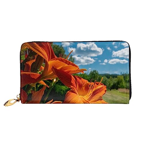 BONDIJ Damen-Geldbörsen – PU-Leder langer Reißverschluss Kartenetui – gelbe Pflanze Blumen mehrere Kartenfächer Clutch für Frauen, Schwarz, Einheitsgröße, Schwarz , Einheitsgröße von BONDIJ