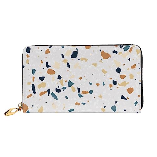 BONDIJ Damen-Geldbörsen – PU-Leder langer Reißverschluss Kartenetui – gelbes Sonnenblumenfeld mehrere Kartenfächer Clutch für Frauen, Terrazzo Marmor Pastell, Einheitsgröße von BONDIJ