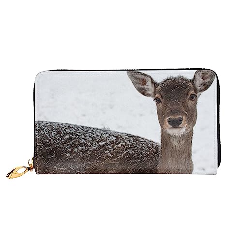 BONDIJ Damen-Geldbörsen – PU-Leder langer Reißverschluss Kartenetui – gelbes Sonnenblumenfeld mehrere Kartenfächer Clutch für Frauen, Wildtiere Hirsch, Einheitsgröße von BONDIJ