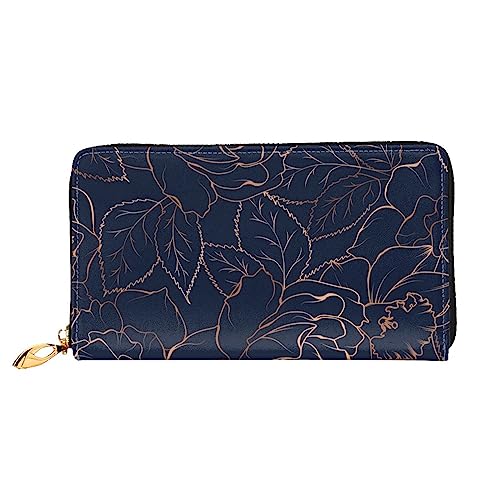 BONDIJ Damen-Geldbörsen – PU-Leder mit langem Reißverschluss – Beagle-Muster, mehrere Kartenfächer, Clutch für Frauen, Boho-Goldblumen, One Size von BONDIJ