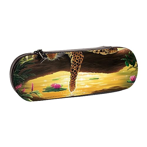 BONDIJ Deutsch Kurzhaar Gedruckt Leder Bleistift Pouch, Große Kapazität Stift Taschen Niedlich Bleistift Fall Kosmetik Organizer Tasche mit Reißverschluss, Lustiger Leopard, Einheitsgröße, Münzbeutel von BONDIJ