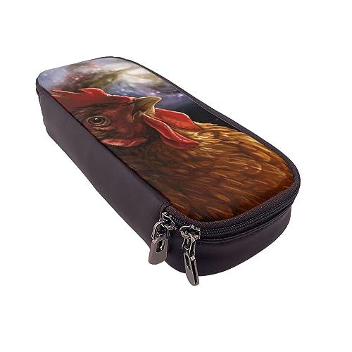 BONDIJ Deutsch Kurzhaar Zeiger in Brille Bedruckte Leder Bleistift Pouch, Große Kapazität Stift Taschen Niedlich Bleistift Fall Kosmetik Organizer Tasche mit Reißverschluss, Galaxy Huhn, von BONDIJ