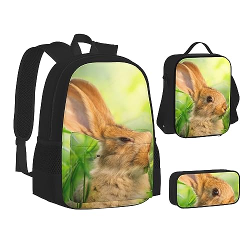 BONDIJ Eiffelturm-Rucksäcke für die Schule mit Lunchbox, Federmäppchen, wasserabweisende Tasche für Jungen und Mädchen, Lehrergeschenke, Osterhase essen, Einheitsgröße von BONDIJ