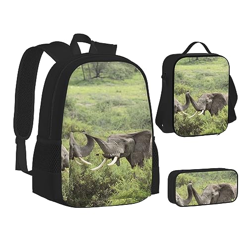 BONDIJ Elch Rucksäcke für die Schule mit Lunchbox Federmappe, wasserabweisende Tasche für Jungen Mädchen Lehrer Geschenke, Elefanten Tiere, Einheitsgröße von BONDIJ