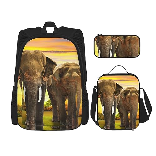 BONDIJ Elephant Walking Backpacks for School with Lunch Box Pencil Case, Water Resistant Bookbag for Boys Girls Teacher Gifts von BONDIJ