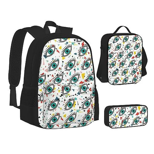 BONDIJ Exotic Tribe Batik-Stil Rucksäcke für die Schule mit Lunchbox, Federmäppchen, wasserabweisende Tasche für Jungen Mädchen Lehrer Geschenke, Böse Augen4, Einheitsgröße von BONDIJ