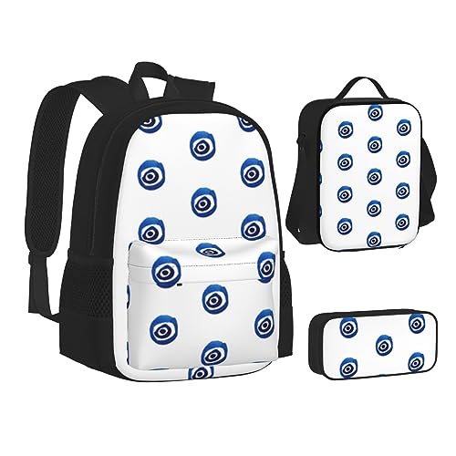 BONDIJ Exotic Tribe Batik-Stil Rucksäcke für die Schule mit Lunchbox, Federmäppchen, wasserabweisende Tasche für Jungen Mädchen Lehrer Geschenke, Evil Eyes1, Einheitsgröße von BONDIJ