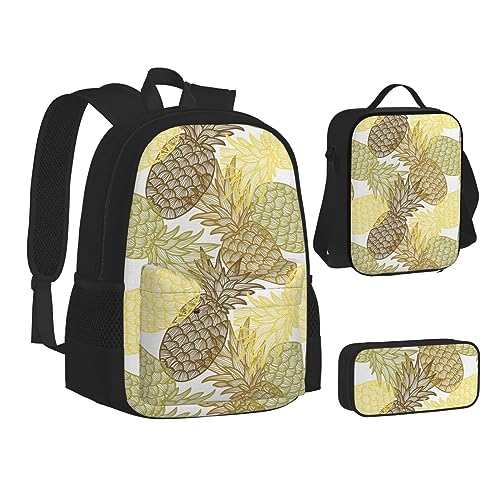 BONDIJ Eye of the Jaguar Rucksäcke für die Schule mit Lunchbox Federmappe, wasserabweisende Tasche für Jungen Mädchen Lehrer Geschenke, Exotische tropische Ananas, Einheitsgröße von BONDIJ