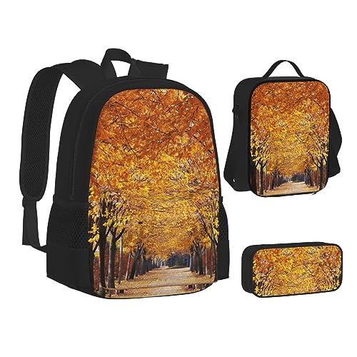 BONDIJ Fallen Leaves Rucksäcke für die Schule mit Lunchbox Federmappe, wasserabweisende Tasche für Jungen Mädchen Lehrer Geschenke, Herbstsaison, Einheitsgröße von BONDIJ