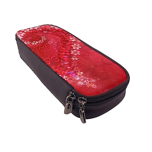 BONDIJ Faultier Bedruckte Leder Bleistift Pouch, Große Kapazität Stift Taschen Nette Bleistift Fall Kosmetik Organizer Tasche mit Reißverschluss, Herzblume zum Valentinstag, Einheitsgröße, Münzbeutel von BONDIJ