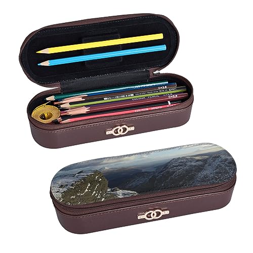 BONDIJ Federmäppchen aus Leder, Motiv: tropischer Ozean, Strand-Motiv, großes Fassungsvermögen, niedliches Federmäppchen, Kosmetik-Organizer-Tasche mit Reißverschluss, Gipfel des Schneebergs, von BONDIJ